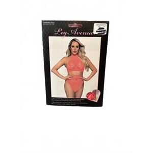 Leg Avenue Coral Crochet Lace Halter Top & High Waist Thong Set S/M